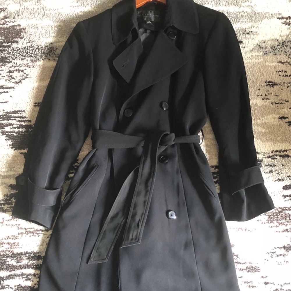 Gallery Petite black double breasted trench coat